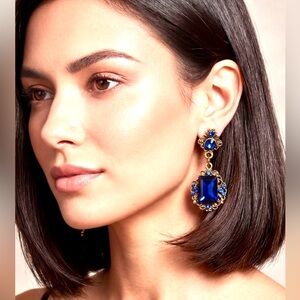Vintage Style Blue Gemstone Drop Earrings – Elegant Statement*